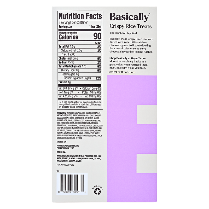 Basically Rainbow Chip Crispy Rice Treats, 6ct