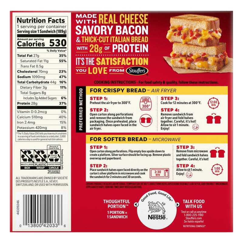 Stouffer's Meltfulls Cheddar, Bacon, Tomato