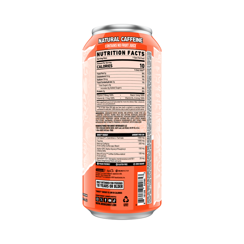 GHOST ENERGY Peaches 16oz Can