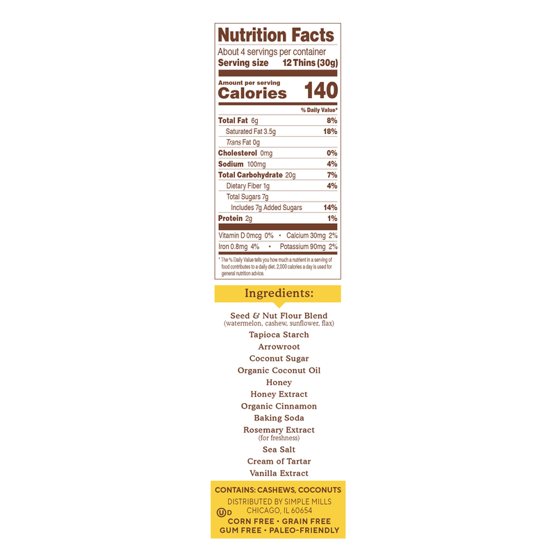 Simple Mills Honey Cinnamon Sweet Thins 4.25oz