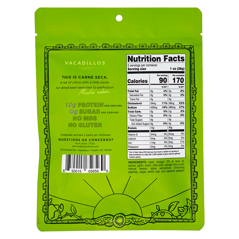 Vacadillos Chile Lime Carne Seca Air Dried Beef 2oz