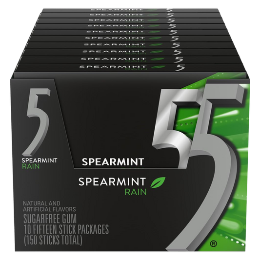5 GUM Spearmint Rain Sugar Free Chewing Gum case 10 CT
