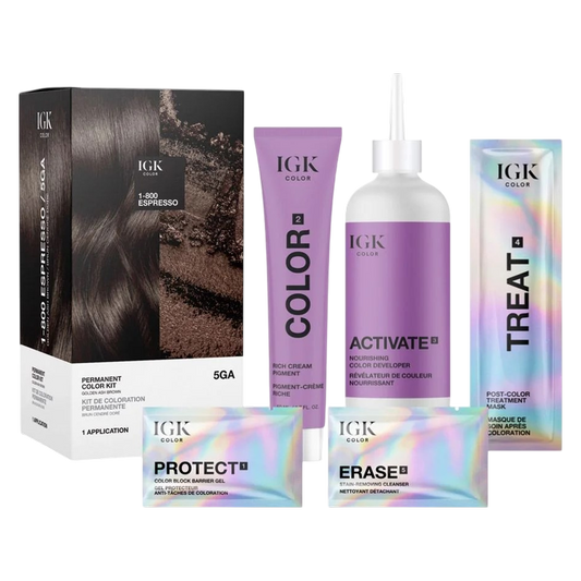 IGK PERMANENT COLOR KIT 1-800 Espresso- Golden Ash Brown 5GA
