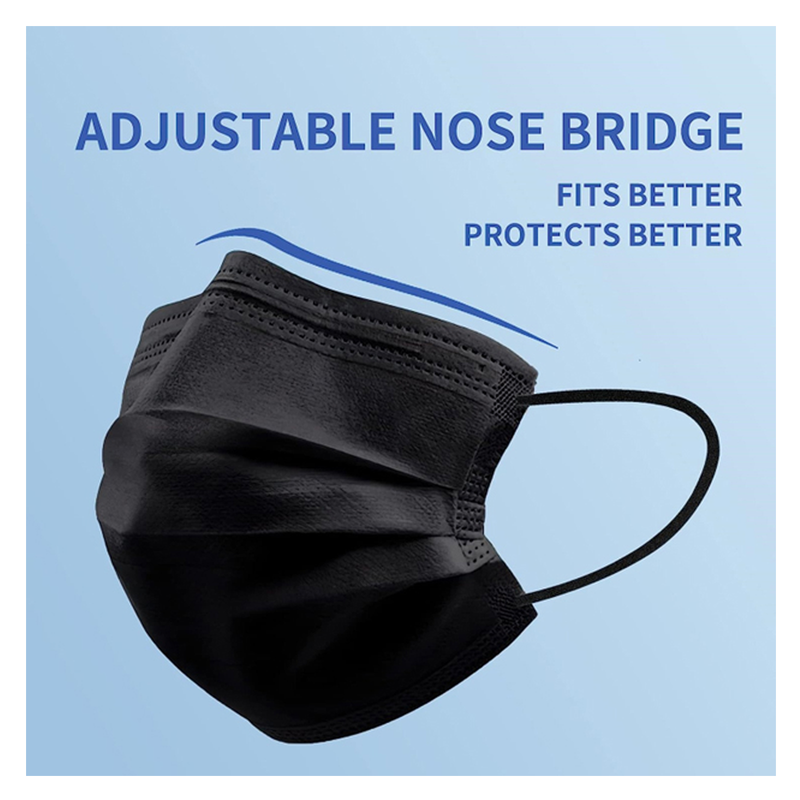 Intco Black Disposable 3-Ply Face Masks, 50 ct