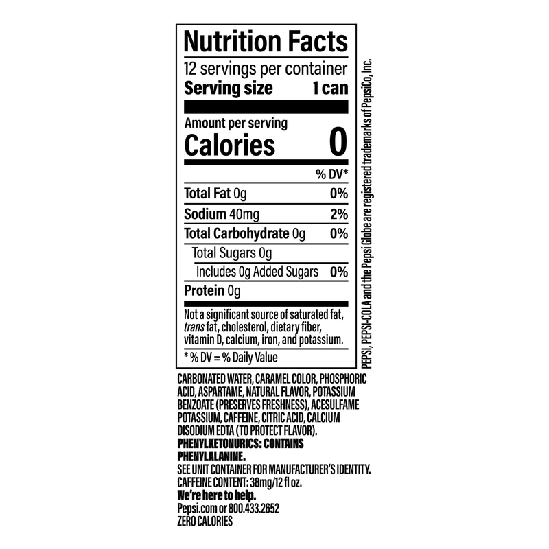 Pepsi Zero Sugar 12pk 12oz Can