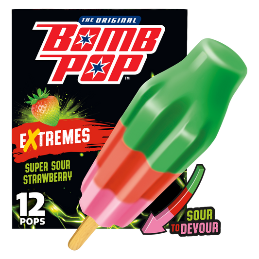 Bomb Pop Extremes Super Sour Strawberry Ice Pops 12ct
