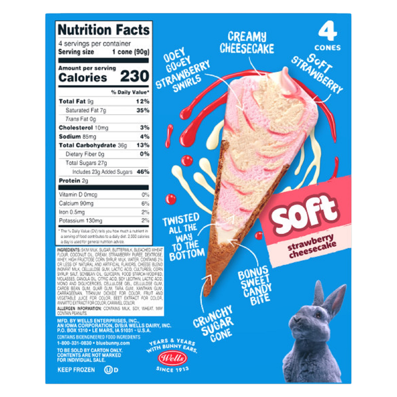Blue Bunny Strawberry Cheesecake Soft Twist Cones 4ct