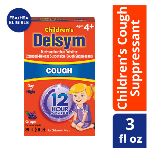 Delsym Children's Cough Suppressant Liquid, Grape Flavor, 3 Ounce