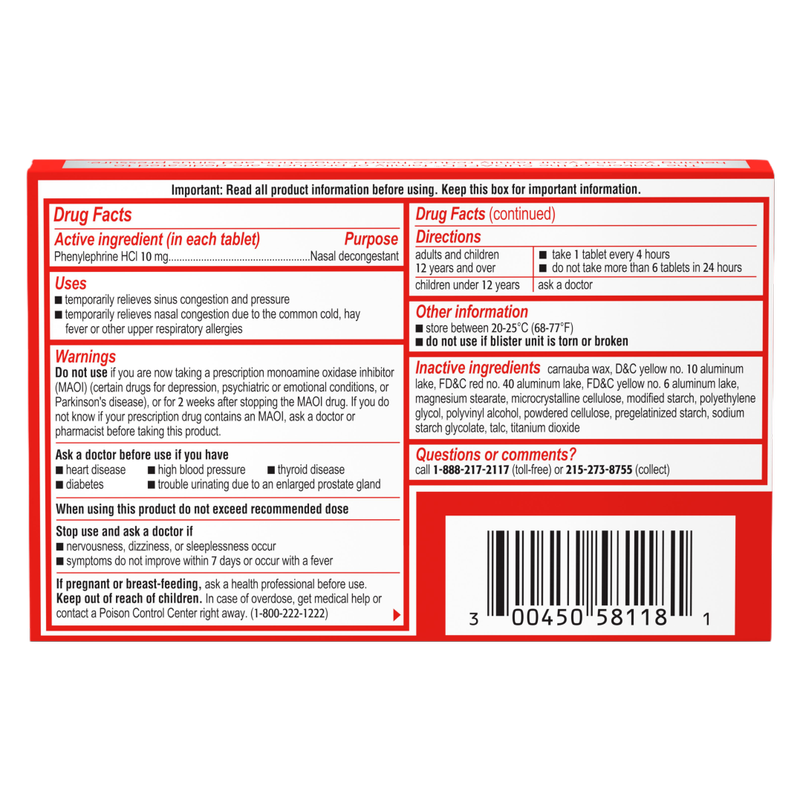 Sudafed PE Maximum Strength Sinus Pressure & Congestion Relief 18ct