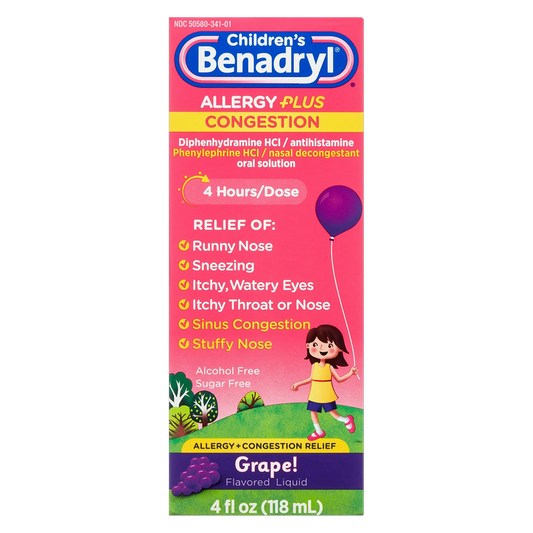 Children's Benadryl Allergy Plus Congestion Grape Flavor Liquid 4 oz