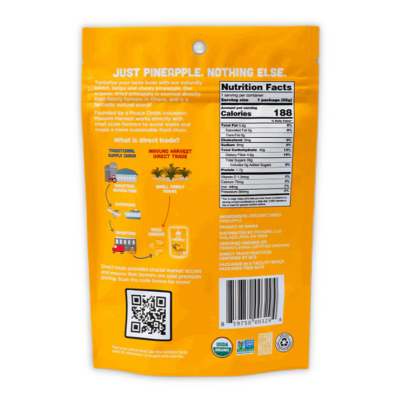 Mavuno Harvest Organic Unsweetened Dried Pineapple, 2oz