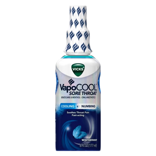 Vicks VapoCool Sore Throat Spray, Benzocaine & Menthol, Over-the-Counter Medicine, Winterfrost, 6 Oz