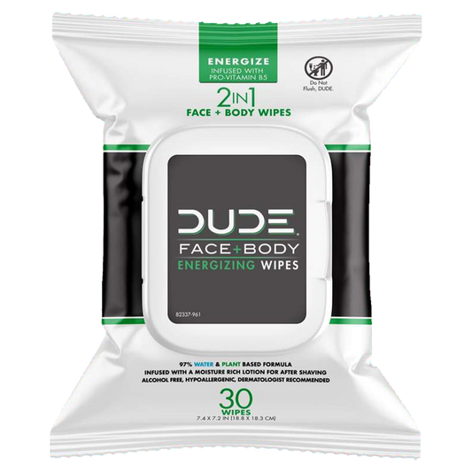 DUDE Face & Body Wipes Dispenser Lightly-Scented with Pro Vitamin B-5 30ct