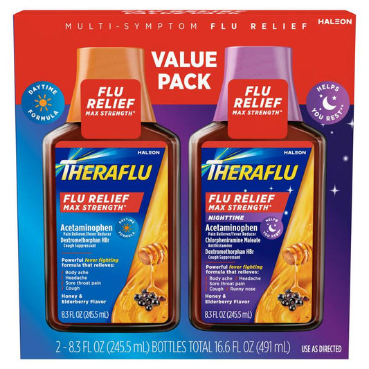 Theraflu Flu Max Strength Day/Night Honey Elderberry Syrup 2x8.3oz