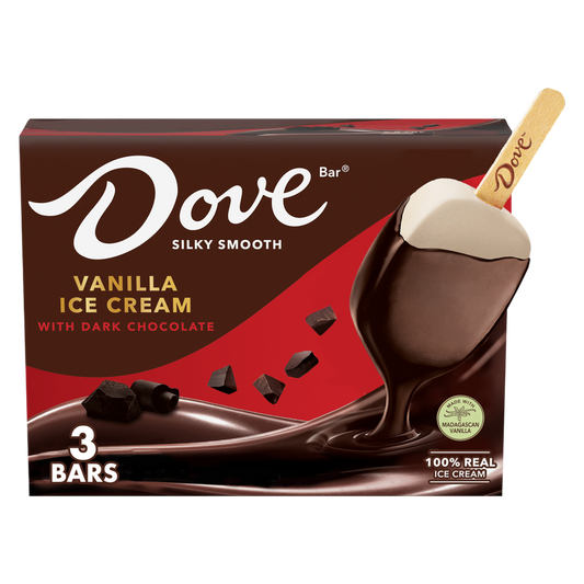 Dove Vanilla Ice Cream Bars Coated With Dark Chocolate, 3ct