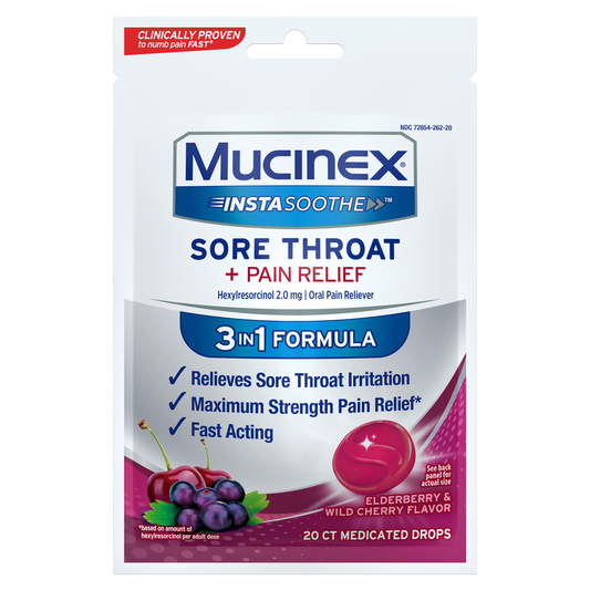 Mucinex InstaSoothe Sore Throat + Pain Relief - Elderberry & Wild Cherry 20 ct.
