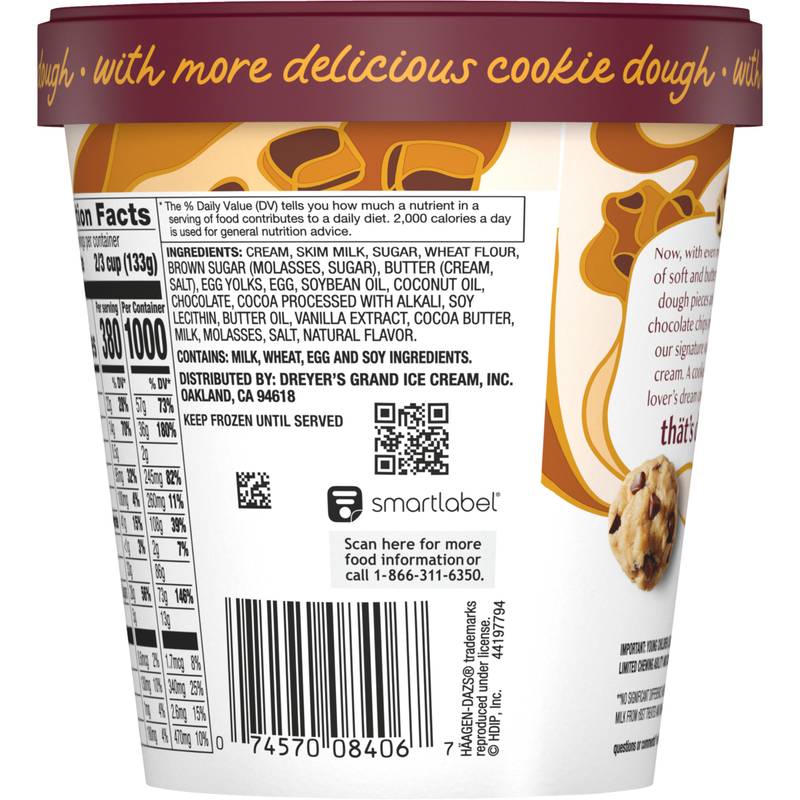 Haagen-Dazs Chocolate Chip Cookie Dough Ice Cream, 14oz.