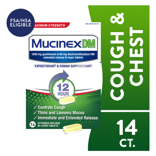 Mucinex DM Maximum Strength 12-Hour Expectorant and Cough Suppressant Tablets, 14 Count