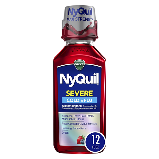 Vicks NyQuil SEVERE Cold & Flu Liquid Medicine, Berry, 12 FL OZ