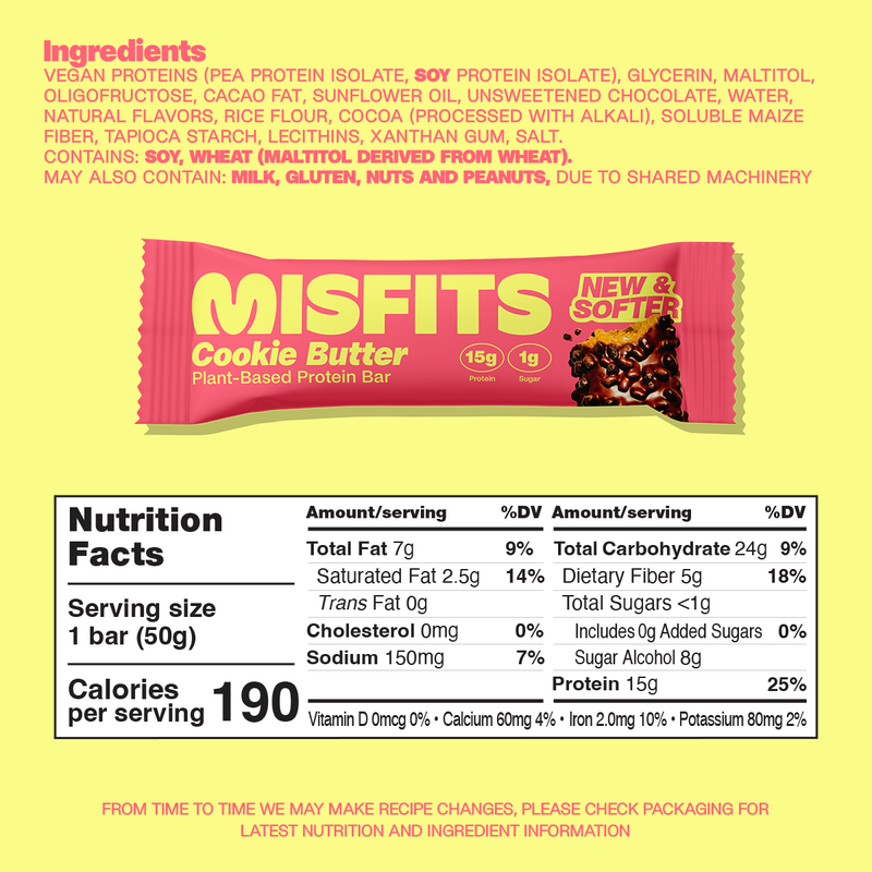Misfits Plant-Based Cookie Butter Protein Bar, 1.8oz