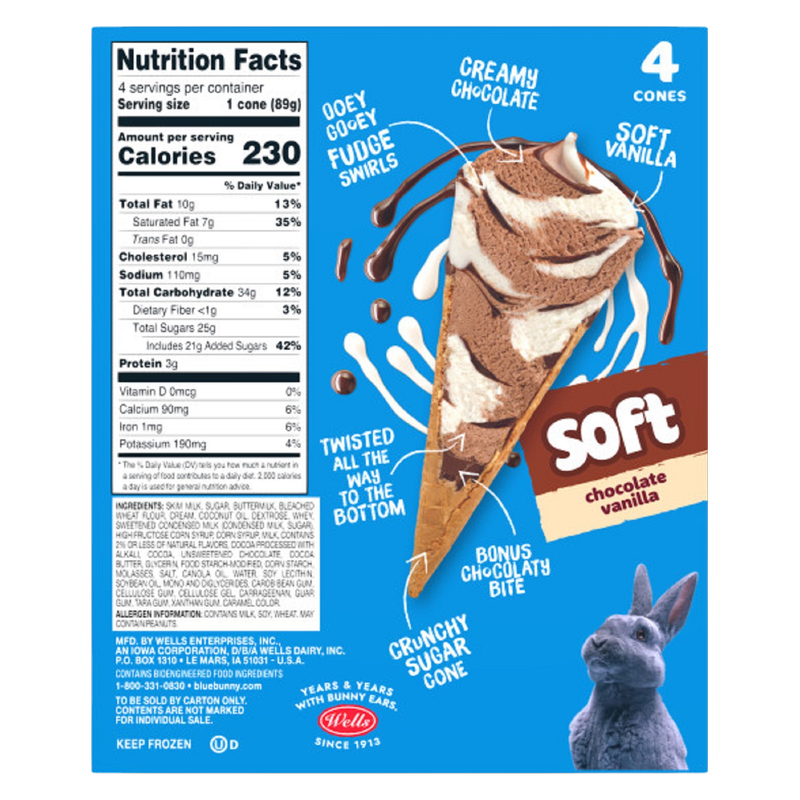 Blue Bunny Chocolate Vanilla Soft Twist Cones 4ct