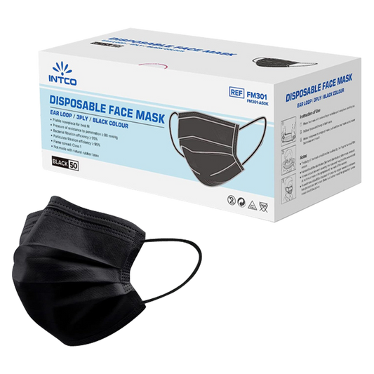 Intco Black Disposable 3-Ply Face Masks, 50 ct