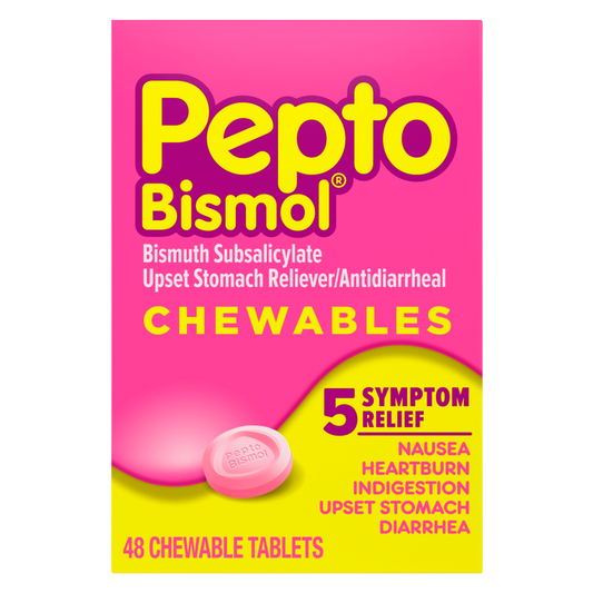 Pepto Bismol 5 Symptom Relief Chewable Tablets 48 ct