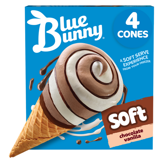 Blue Bunny Chocolate Vanilla Soft Twist Cones 4ct