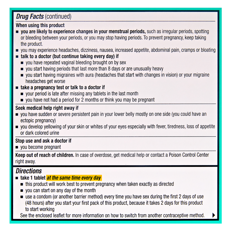 Opill Daily Oral Contraceptive Tablets
