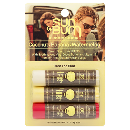 Sun Bum Original SPF 30 Sunscreen Lip Balm 3pk (Coconut, Watermelon, Banana)