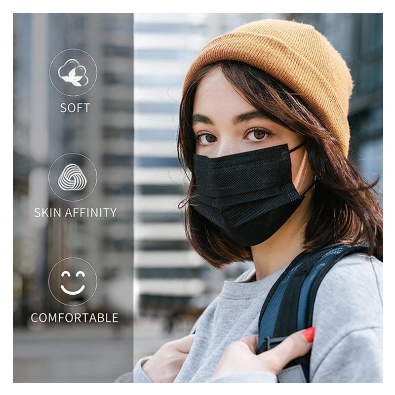 Intco Black Disposable 3-Ply Face Masks, 50 ct