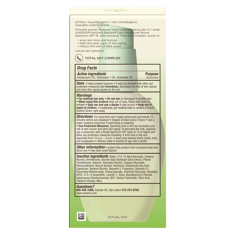 Aveeno Positively Radiant Daily Face Soy Moisturizer SPF 15 4oz