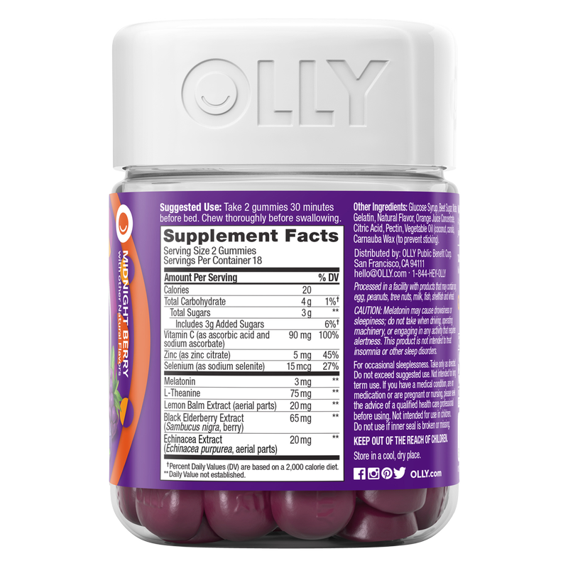 OLLY Immunity Sleep + Elderberry Gummies Midnight Berry 36ct