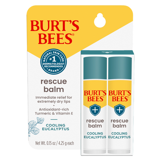 Burt's Bees Lip Balm Rescue, Cooling Eucalyptus, 2ct