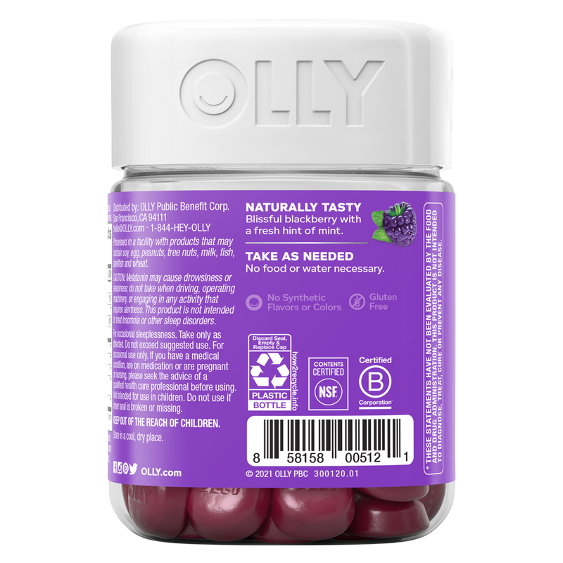OLLY Melatonin Sleep Gummies Blackberry Zen 3mg 50ct