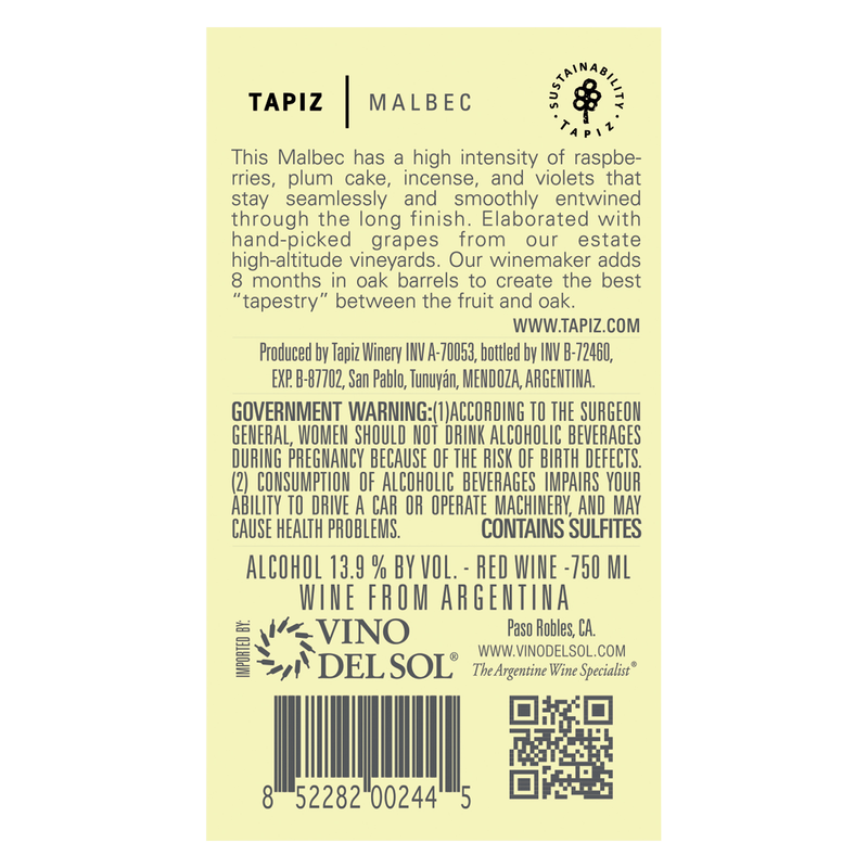 Tapiz Malbec 750ml