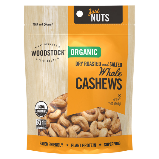 Woodstock Organic Dry Roasted and Salted Whole Cashews, 7 oz