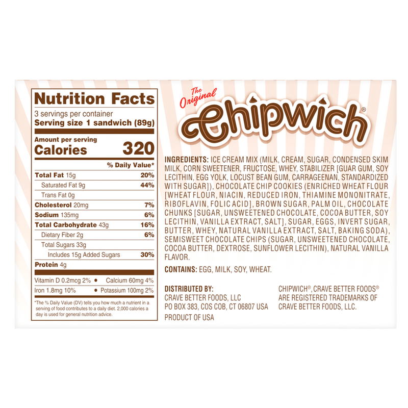 Chipwich Original Vanilla Chocolate Chip 3ct