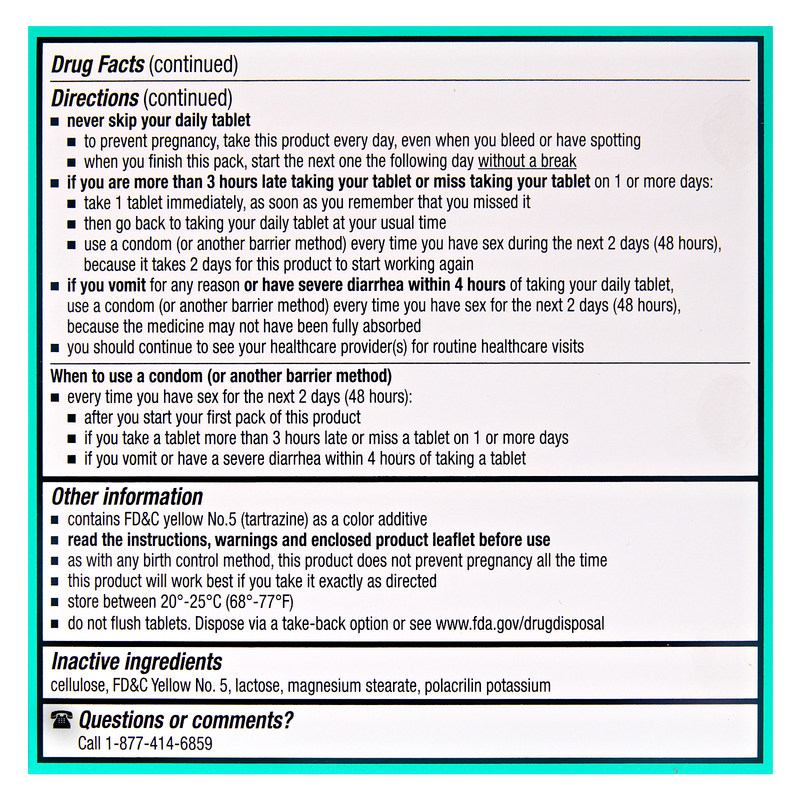 Opill Daily Oral Contraceptive Tablets