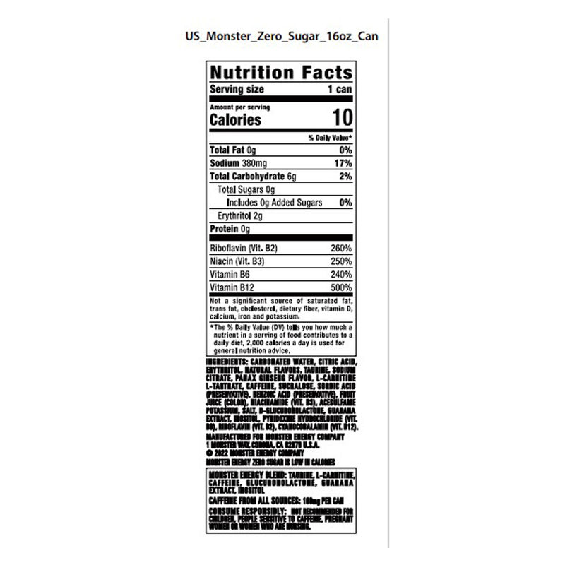 Monster Energy Zero Sugar 16oz Can