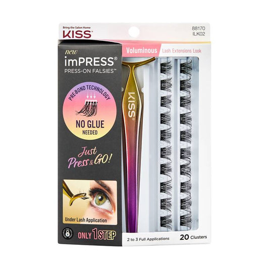 KISS ImPRESS Press-on Falsies No-Glue False Eyelash Clusters Kit, Voluminous