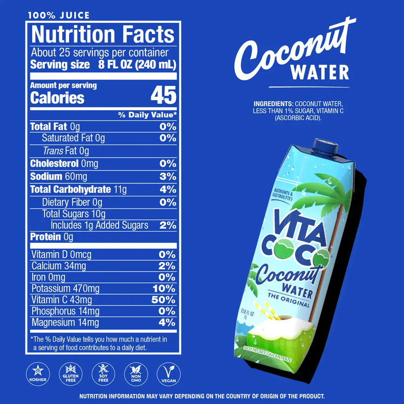 Vita Coco Pure Coconut Water 4pk 1L Ctn- XL