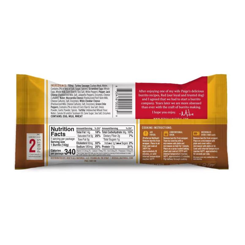 Red's Turkey Sausage Egg & Three Cheese Burrito, 5oz